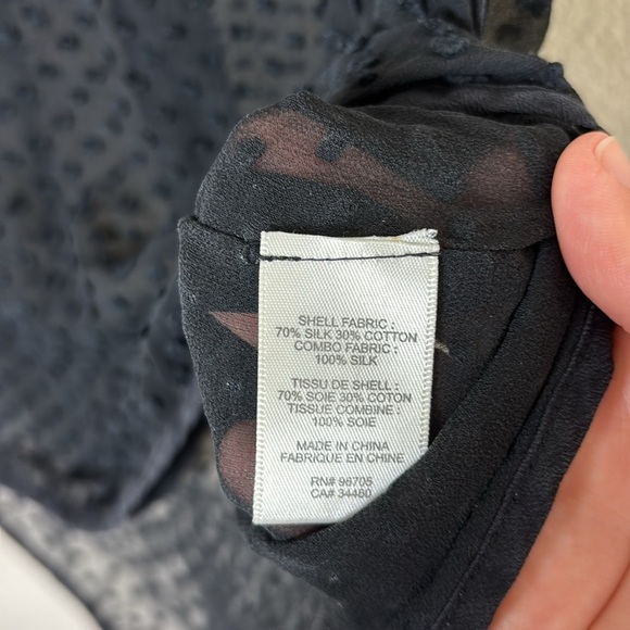 Rebecca Taylor Geo Dot Clip Chiffon Blouse Sheer Black 100% silk Top Size 12 - Picture 4 of 7